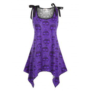 

Lace Panel Bowknot Skull Halloween Plus Size Tank Top, Purple