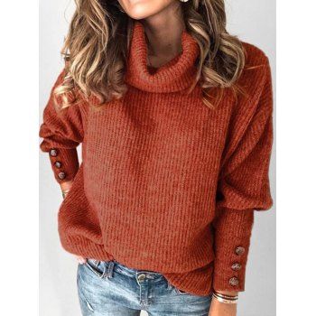 

Plus Size Drop Shoulder Turtleneck Sweater, Coffee