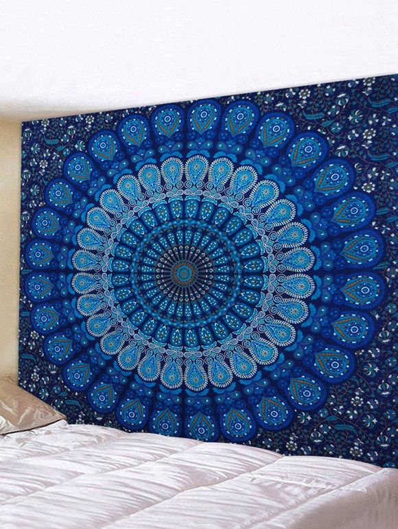Tapisserie Imperméable Imprimé Fleurs et Goutte d'Eau - Bleu profond W91 X L71 INCH