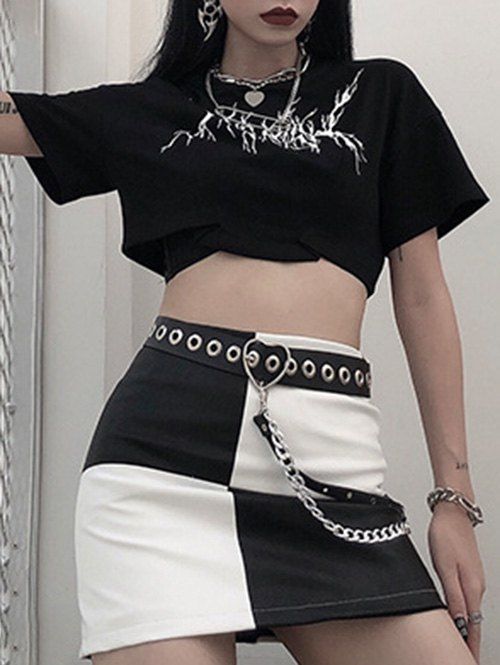 Ceinture Bouclée à Chaîne Cœur avec Anneau en O - Noir 
