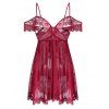 Body Lingerie en Dentelle en Maille Transparente à Epaule Dénudée de Grande Taille - Rouge XL