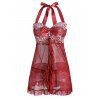 Body Lingerie Panneau en Dentelle en Maille Transparente de Grande Taille à Volants - Rouge 2XL