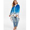 Plus Size Roll Up Sleeve Butterfly Print Ombre Blouse - BLUE 1X