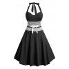 Robe Ligne A en Dentelle de Grande Taille avec Nœud Papillon - Noir 1X