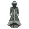 Button Up Hooded Knitted High Low Dress - GREEN M