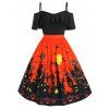 Robe d'Halloween Citrouille et Chauve-souris à Epaule Dénudée de Grande Taille - Noir L