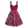 Robe Marin avec Boutons Broderie Papillon Grande-Taille à Volants - Rouge Vineux 3X