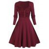Robe Plissée à Manches Longues de Grande Taille à Volants - Rouge Vineux 1X