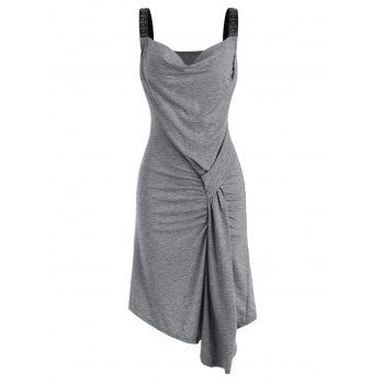 

Rived Draped Front Faux Leather Straps Dress, Gray