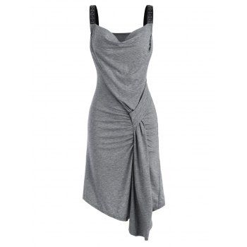 [33% OFF] 2023 Rived Draped Front Faux Leather Straps Dress In GRAY ...