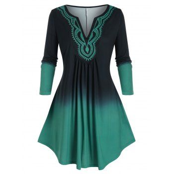 

Plus Size Ombre Color Tunic T Shirt, Deep green