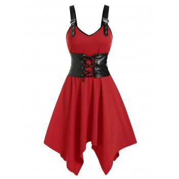 Image of Lace Up Irregular Bicolor A Line Dress