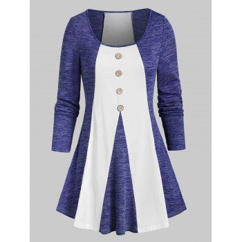 

Two Tone Mock Button Longline T Shirt, Multicolor a