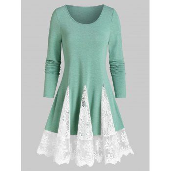 

Lace Hem Casual Longline T Shirt, Sea green