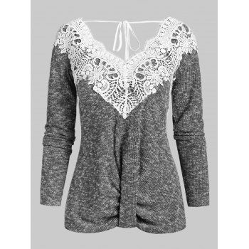 

Lace Panel Twist Hem Knitted T Shirt, Smokey gray