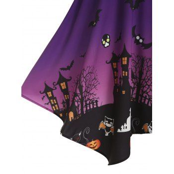 Halloween Night Bat Pattern High Waist Asymmetrical Dress