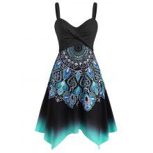 dresslily Summer Bohemian Twisted Floral Baroque Print Handkerchief Midi Dress