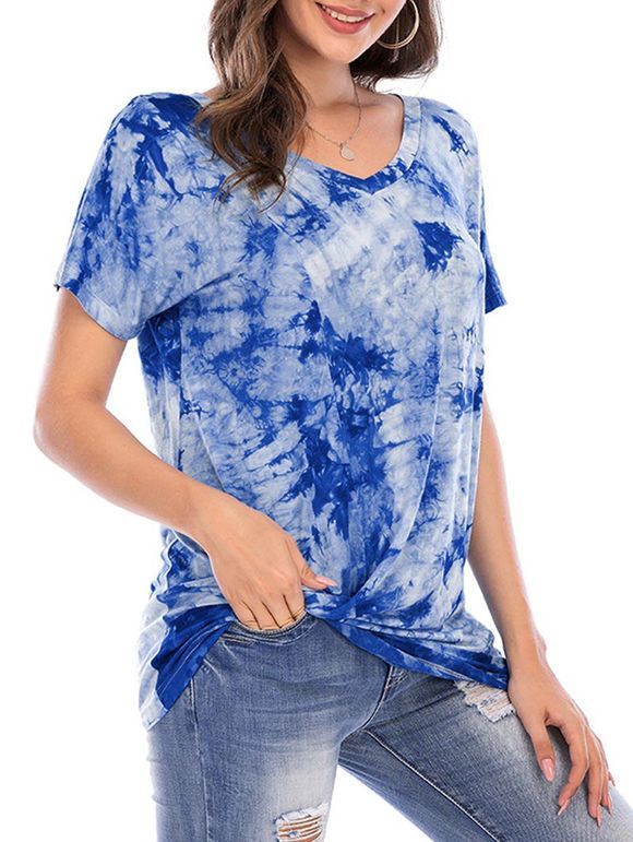 T-shirt Tunique Teinté à Manches Courtes - Bleu S