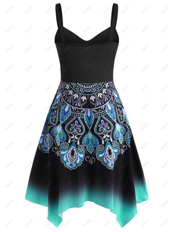 Robe Mini d'Eté Mouchoir Bohème Tordu Floral à Imprimé Baroque Bohémienne - Noir L