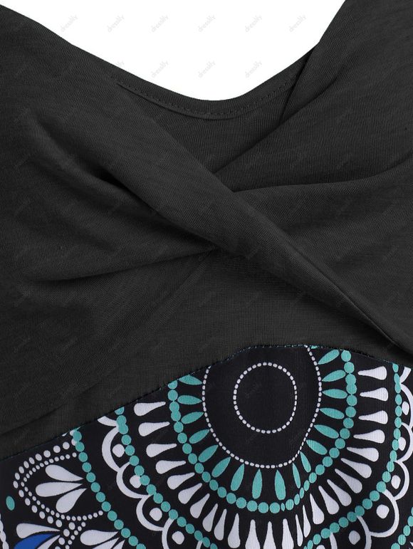 Robe Mini d'Eté Mouchoir Bohème Tordu Floral à Imprimé Baroque Bohémienne - Noir L