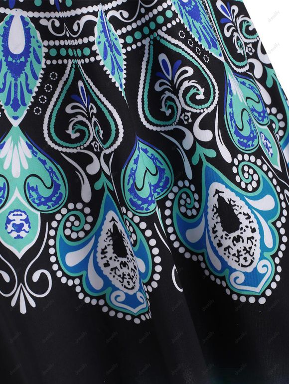 Robe Mini d'Eté Mouchoir Bohème Tordu Floral à Imprimé Baroque Bohémienne - Noir L