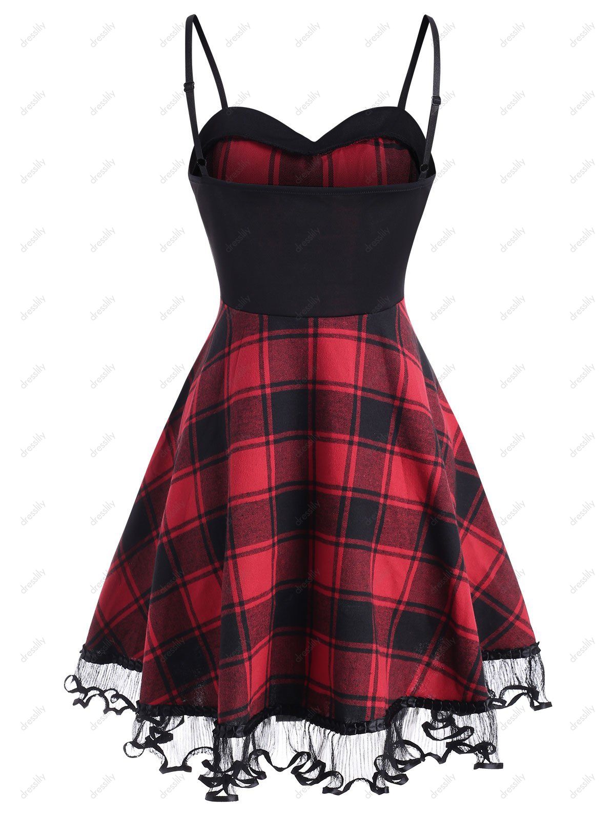 [26% OFF] 2021 Lace Panel Lace-up Plaid Cami Dress In DEEP RED | DressLily