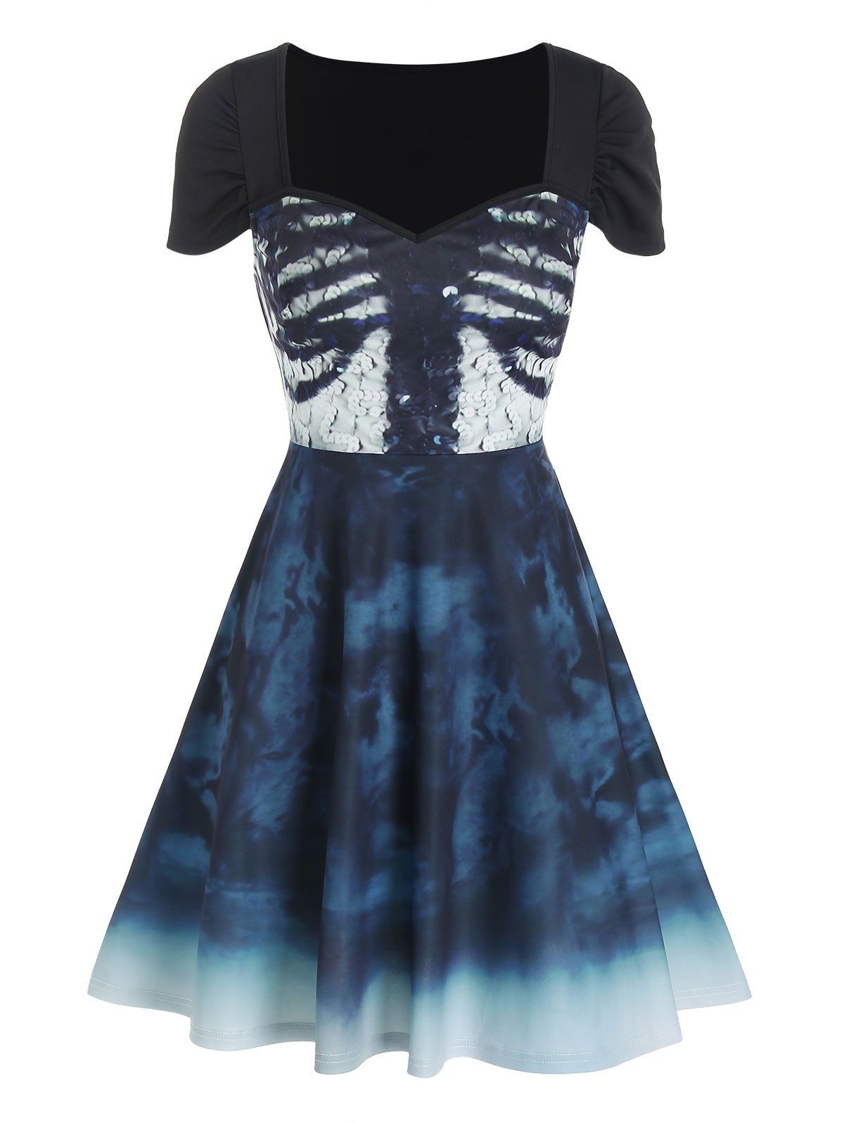Printed Cap Sleeve Mini A Line Dress - multicolor A 3XL