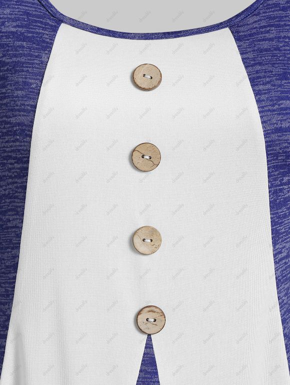 T-shirt Bicolore Long Embellie de Bouton - multicolor A M