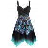 Summer Bohemian Twisted Floral Baroque Print Handkerchief Midi Dress - LIGHT BLUE S