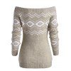 Off Shoulder Button Side Zig Zag Geometric Sweater - LIGHT COFFEE XL