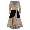 Robe Haute Basse Mi-longue en Blocs de Couleurs Manches Longues à Col V - multicolor A XL