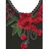 Floral Embroidery Dual Belts Asymmetrical Long Sleeve Dress - BLACK 2XL