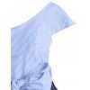 Robe Plume Imprimée Rayée à Une Epaule à Volants - Bleu profond 2XL