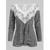 T-shirt Tricoté Panneau en Dentelle à Ourlet Tordu - Gris fumée 2XL