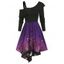 Robe d'Halloween Asymétrique Motif de Chauve-souris et de Nuit à Taille Haute - multicolor A L