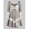 Robe Torsadée Devant à Imprimé Plume à Manches Longues - multicolor A 2XL