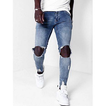 Distressed Destroy Wash Ripped Taped Jeans, Blue