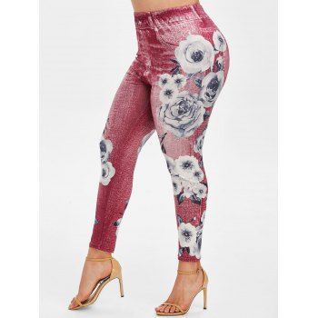 Image of Flower D Print High Waisted Plus Size Jeggings