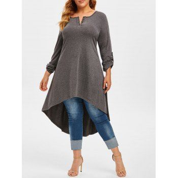 

Plus Size Roll Up Sleeve High Low T Shirt, Gray