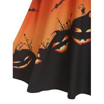 Halloween Pumpkin Print High Waist Sleeveless Mid Calf Dress
