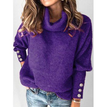 

Plus Size Drop Shoulder Turtleneck Sweater, Purple