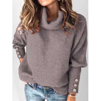 

Plus Size Drop Shoulder Turtleneck Sweater, Gray