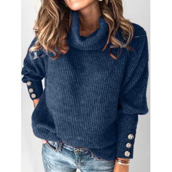 

Plus Size Drop Shoulder Turtleneck Sweater, Blue