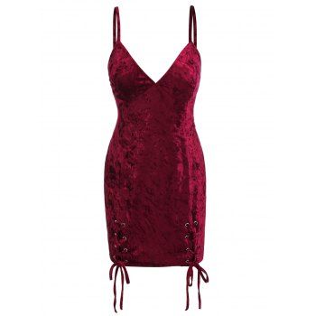 

Plus Size Lace-up Velvet Lingerie Slip Dress, Red wine