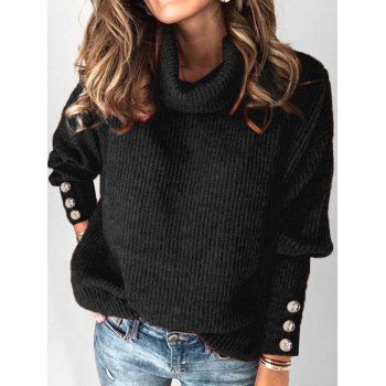 

Plus Size Drop Shoulder Turtleneck Sweater, Black