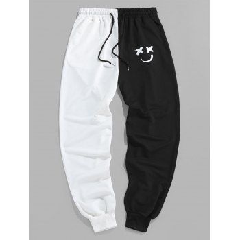 

Cartoon Print Drawstring Two Tone Sweatpants, Black