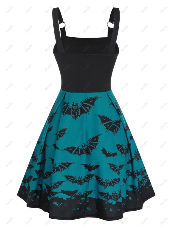 Robe Ligne A à Bretelle Chauve-souris Imprimé à Taille Haute à Lacets - Noir XL