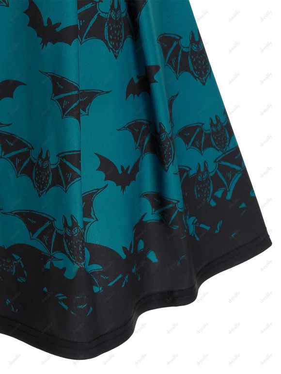 Robe Ligne A à Bretelle Chauve-souris Imprimé à Taille Haute à Lacets - Noir XL