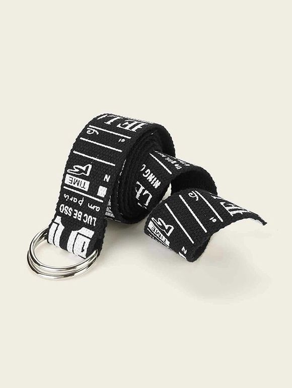 Ceinture Bouclée Anneaux Motif Graphique en Canevas - Noir 