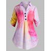 Haut Tie-Dye à Manches Roulées Orné de Bouton Grande Taille - Rose clair L
